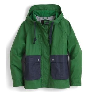 J Crew | Women’s Small waxed rain jacket; green & navy